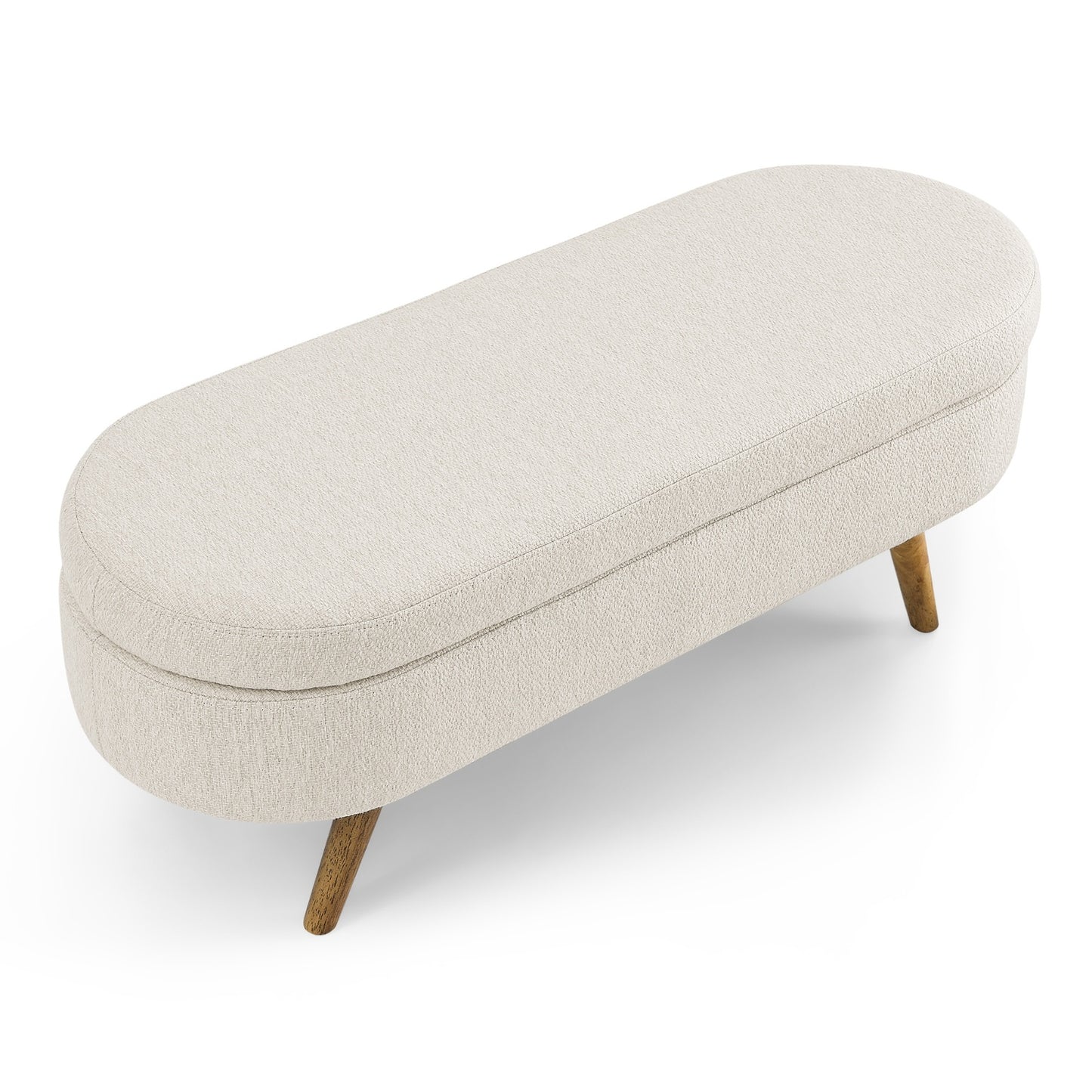 An elegant oval ottoman with hidden storage, crafted for timeless function and refined style