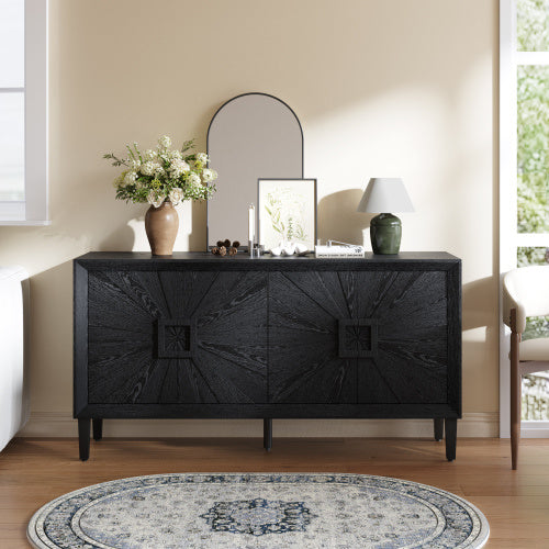 Rustic American Farmhouse Credenza with Sunburst Doors