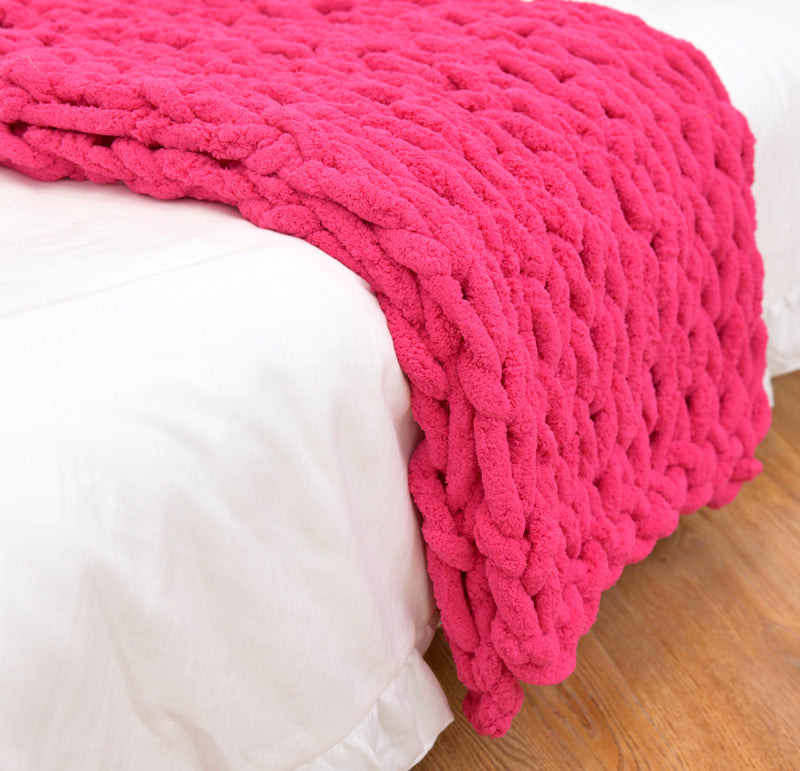 Handcrafted chenille sofa blanket, woven with chunky yarn for cozy luxury and modern style