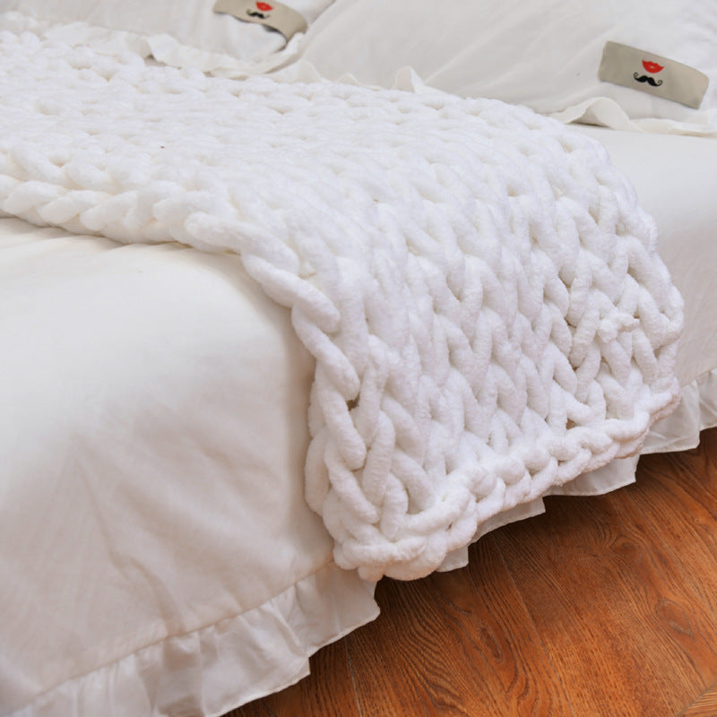 Handcrafted chenille sofa blanket, woven with chunky yarn for cozy luxury and modern style