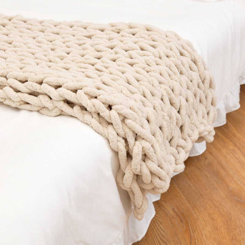 Handcrafted chenille sofa blanket, woven with chunky yarn for cozy luxury and modern style