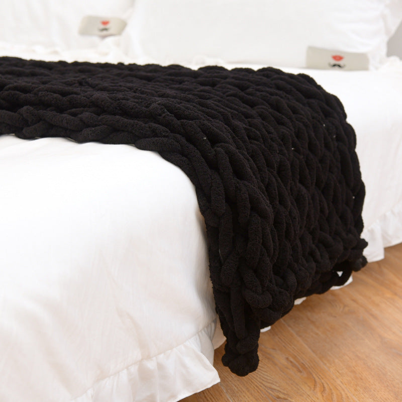 Handcrafted chenille sofa blanket, woven with chunky yarn for cozy luxury and modern style