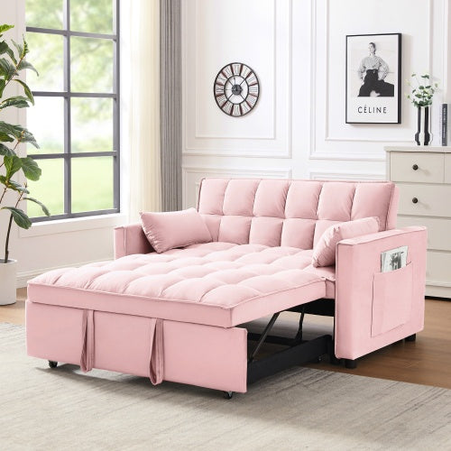Modern velvet loveseat that transforms into a sleeper sofa with effortless luxury and versatility