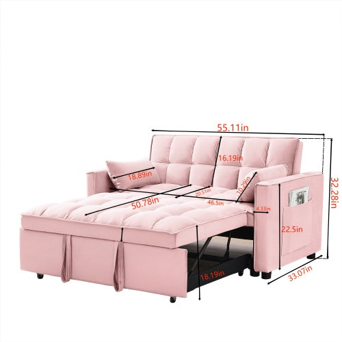 Modern velvet loveseat that transforms into a sleeper sofa with effortless luxury and versatility