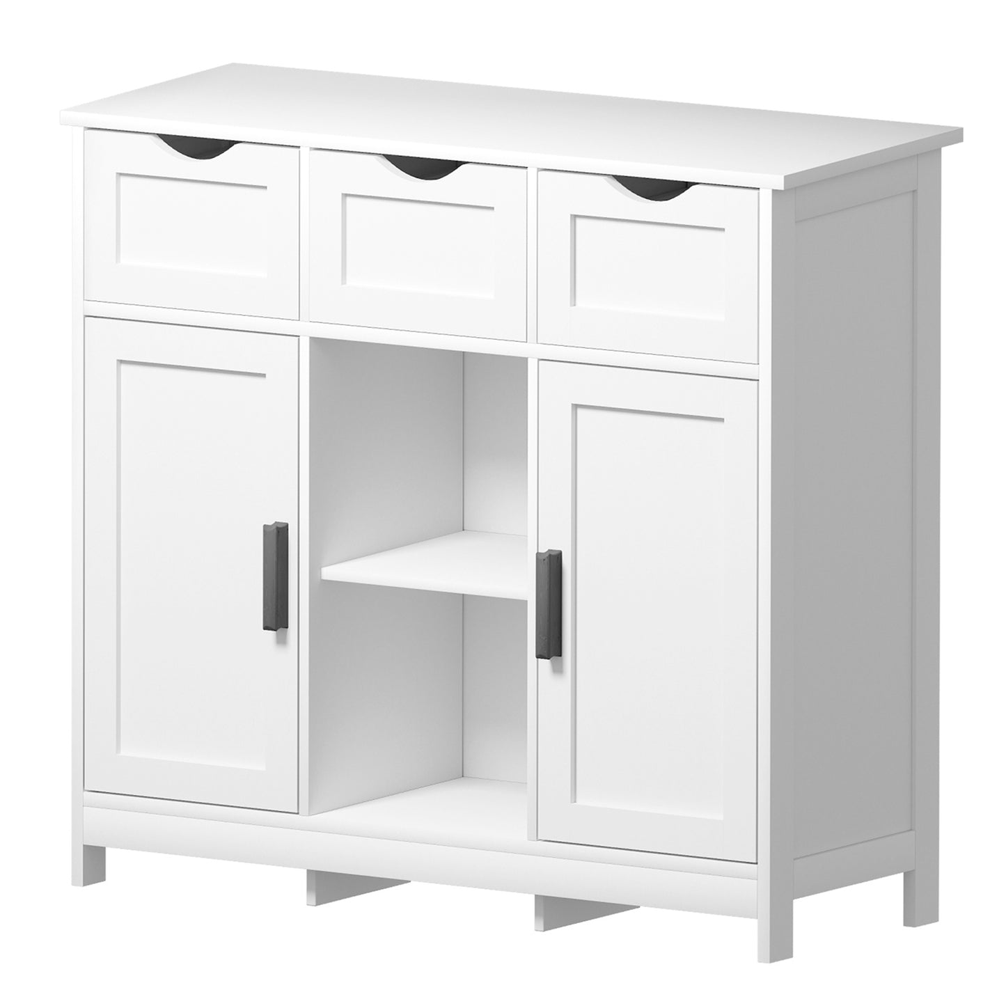 Versatile white cabinet with drawers and shelves, blending practical storage with refined décor