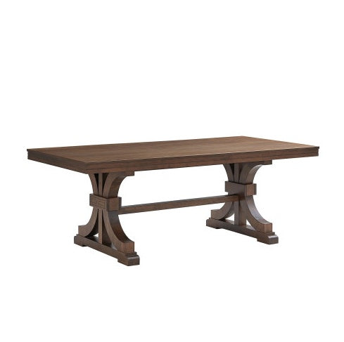 Timeless oak dining table with a trestle pedestal base, crafted for elegant gatherings and modern living