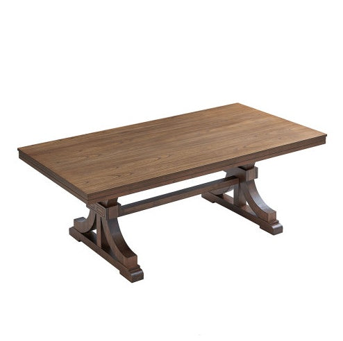 Timeless oak dining table with a trestle pedestal base, crafted for elegant gatherings and modern living
