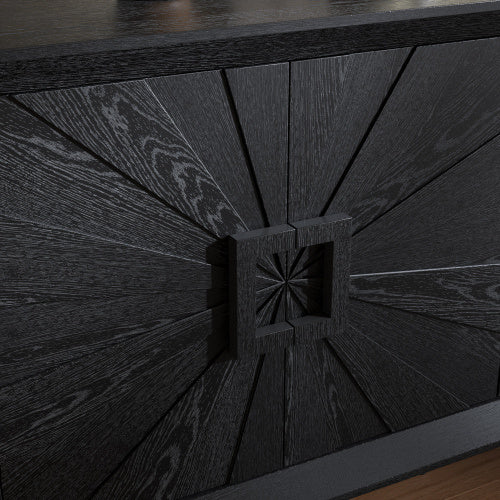 Rustic American Farmhouse Credenza with Sunburst Doors