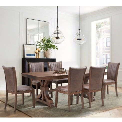 Timeless oak dining table with a trestle pedestal base, crafted for elegant gatherings and modern living