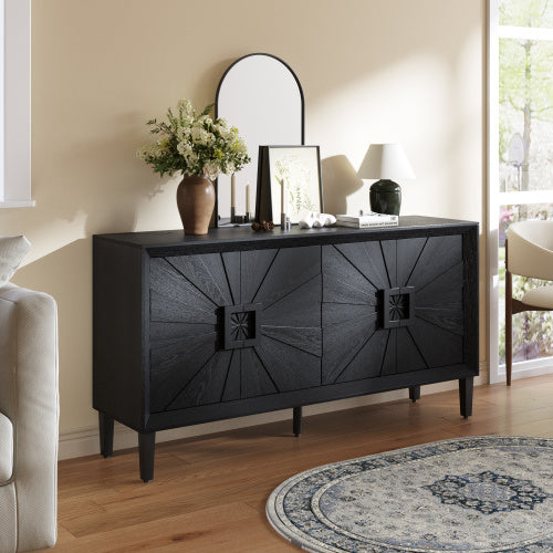 Rustic American Farmhouse Credenza with Sunburst Doors