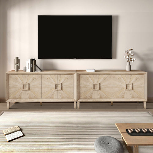 Rustic American Farmhouse Credenza with Sunburst Doors