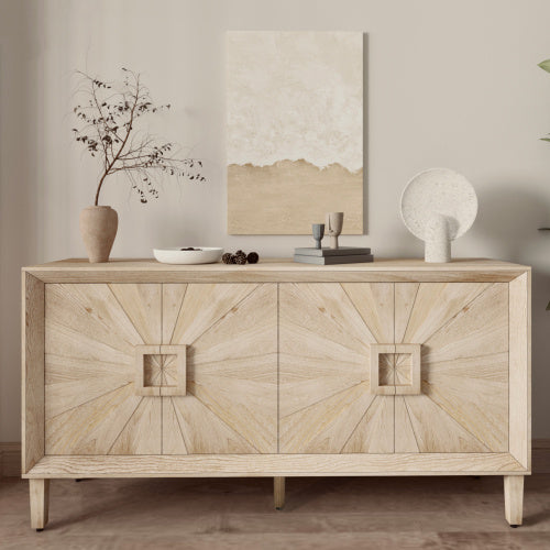 Rustic American Farmhouse Credenza with Sunburst Doors