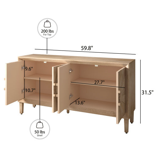Rustic American Farmhouse Credenza with Sunburst Doors